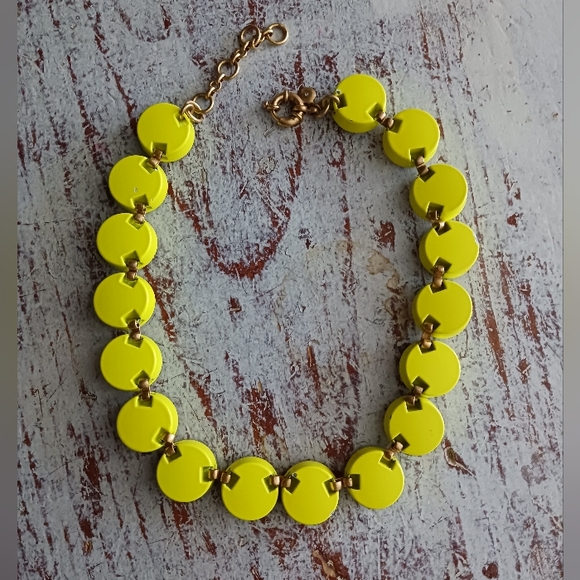 Vintage J. Crew Chain Bezel Citrine Brulee ,neon Green , Rhinestones Necklace - Picture 5 of 8